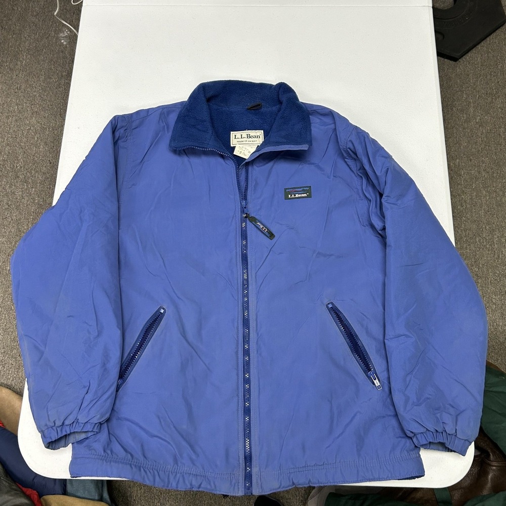 L.L. Bean Warm-Up Jacket Mens L Blue Fleece Lined Nylon Vintage Made in USA